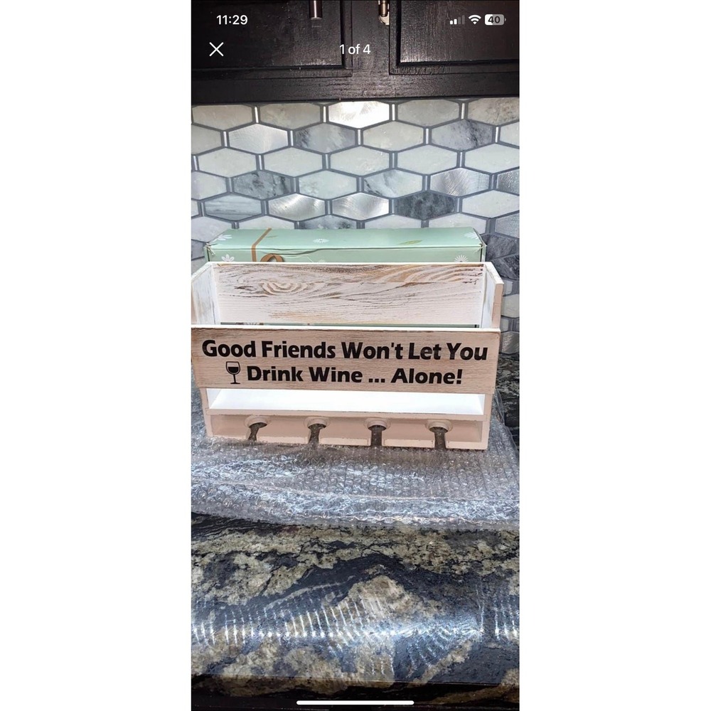 "Good friends won't let you drink wine… alone!" Wall Mount Wine Rack and Wine G